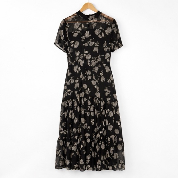 Lulus Dresses & Skirts - Lulus Dress Womens Medium Dark Cottage Floral Sheer Wedding Guest Romantic Midi